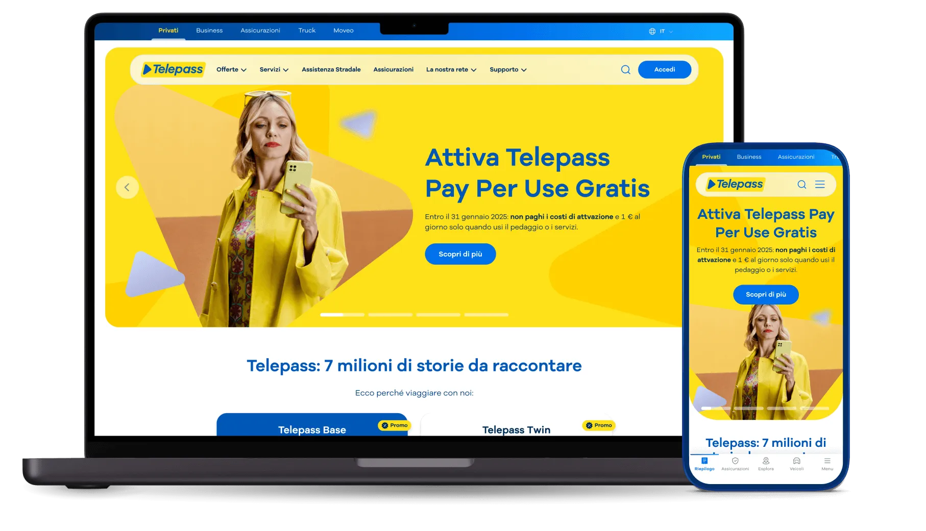 Il sito telepass.com su computer e su telefono